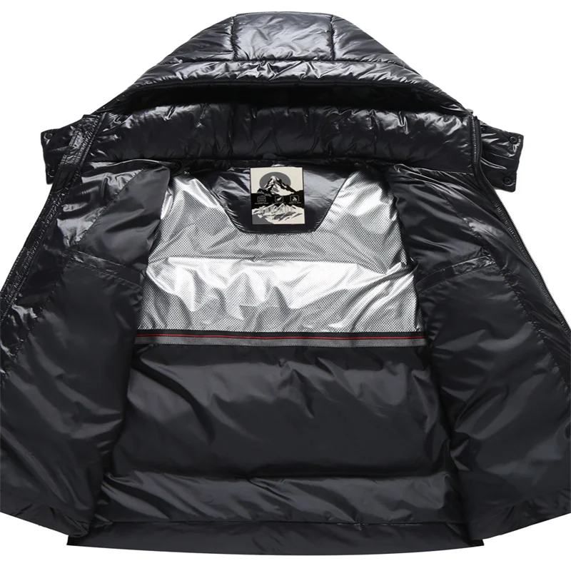 Winter European And American Men'S Bright Face Down Jacket Short Thickened Bread Fashion Warmth Comfortable Casual Loose Zipper