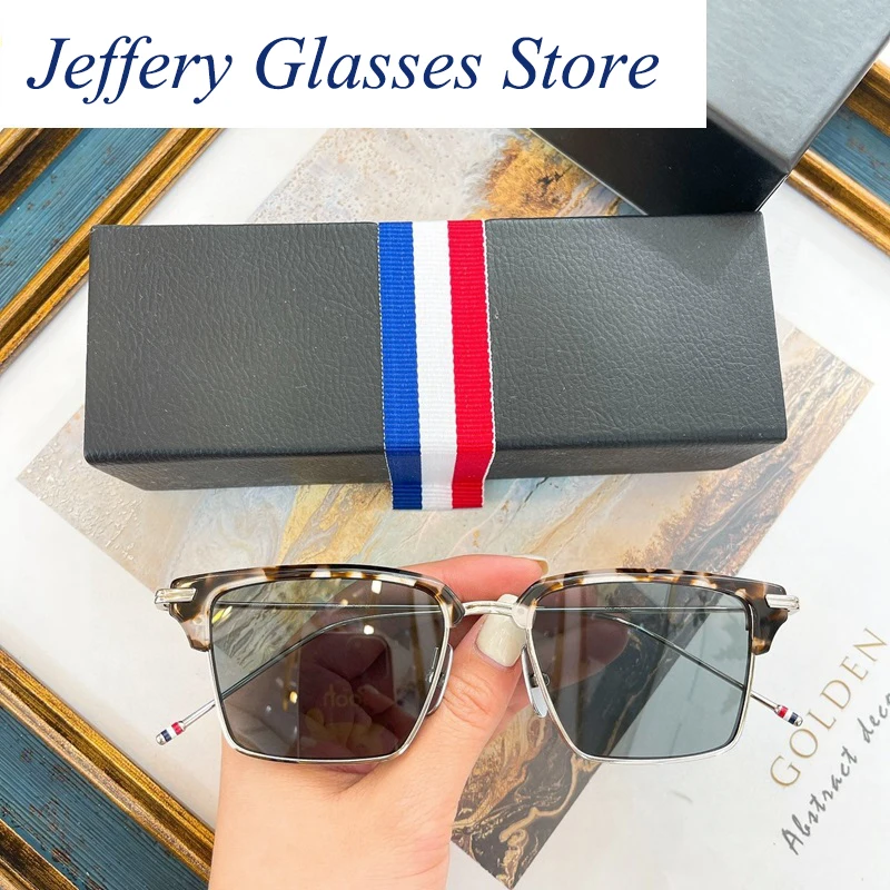 

Half Frames Titanium Sunglasses Men Women Retro Square Sun Glasses Sunscreen Anti UV Eyeglasse Man TB422 Ins Fashion Designer