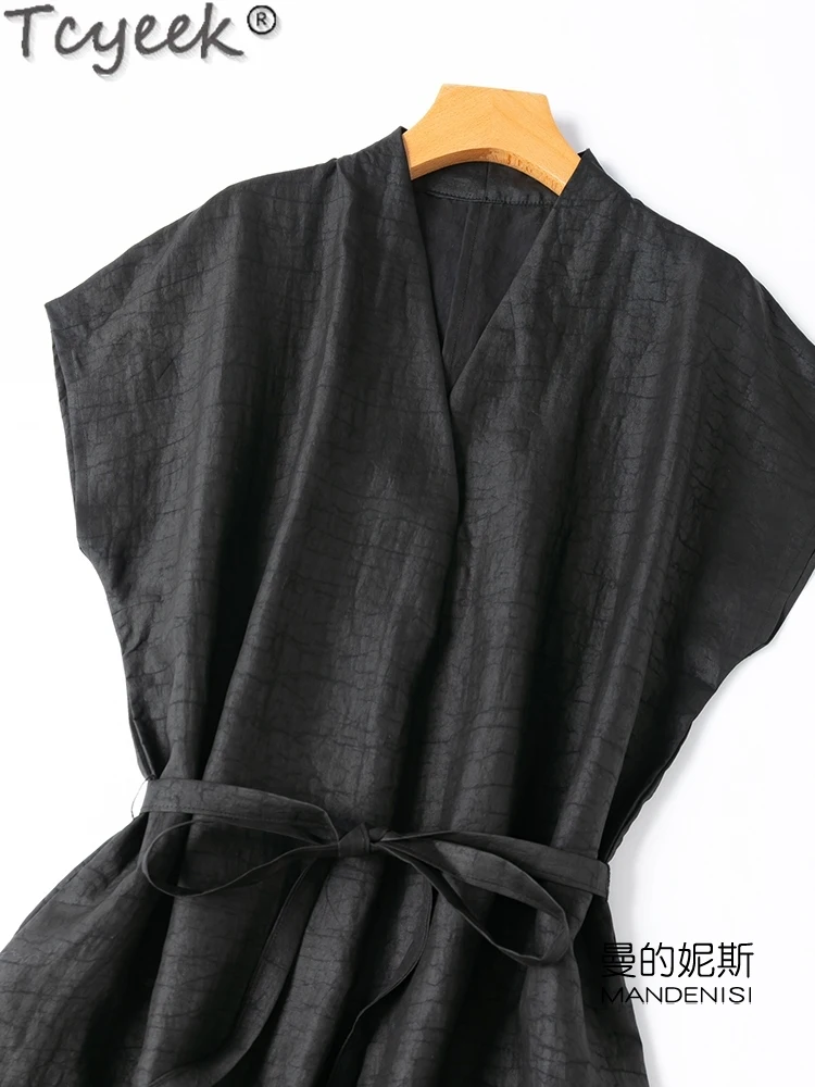 Женское шелковое Платье-миди Tcyeek черное элегантное Платье из натурального шелка