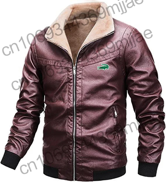 

Men's leather jacket Men's winter motorcycle hoodie PU leather jacket stand collar casual close fitting coat plush warm leather