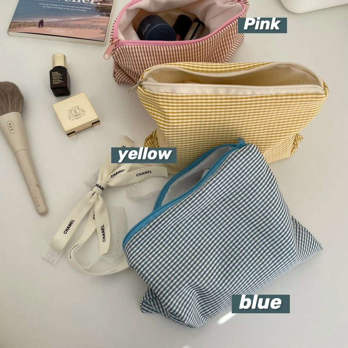 Korean version of the gentle plaid cosmetic bag Sen is simple and fresh large-capacity wash bag go out portable storage bag