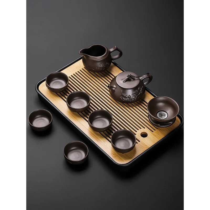 

Purple Sand Tea Set Household Small Set Living Room Office Reception Kung Fu Tea Table Simple Japanese Entry Lux Bamboo Tea Tray
