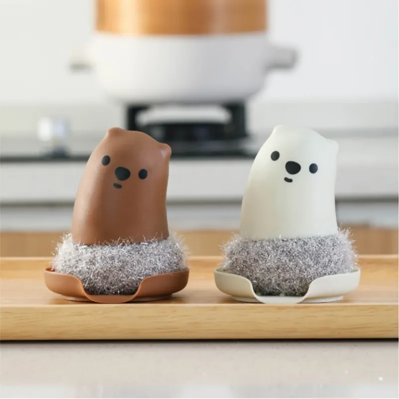 

Чистящая Щетка из нержавеющей стали с медведем, ручка для мытья посуды, кухонный скребок для удаления масла, Сменные аксессуары