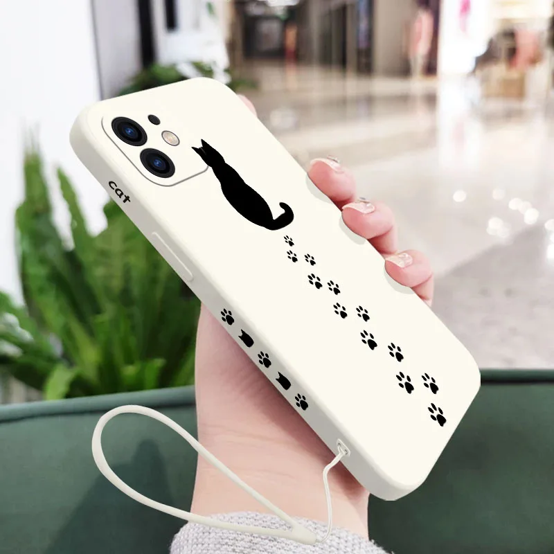 Cat Footprints Phone Case For Samsung Galaxy S23 S22 S21 S20 Ultra Plus FE S10 4G S9 S10E Note 20 10 9 Plus With Lanyard Cover