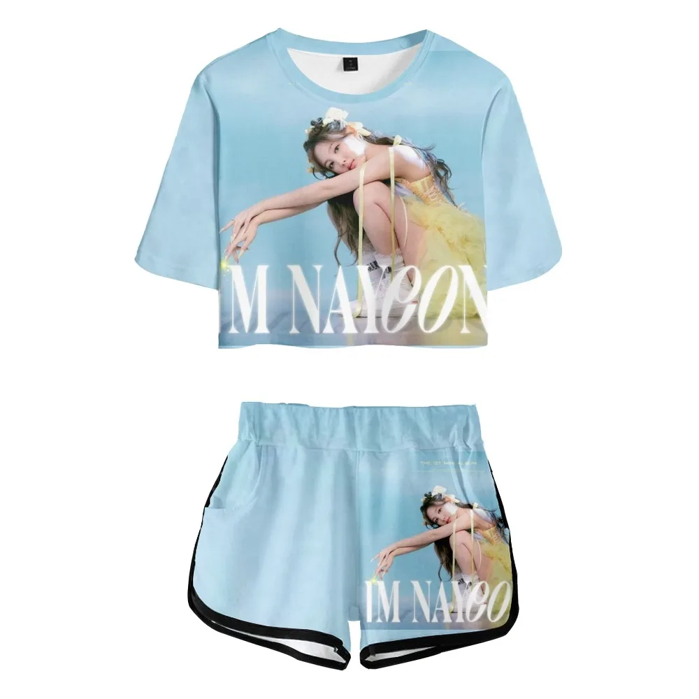 

Женский спортивный костюм дважды, комплект IM NAYEON, женский костюм, сексуальный короткий топ и шорты со средней талией, поп, фитнес, летние пля...