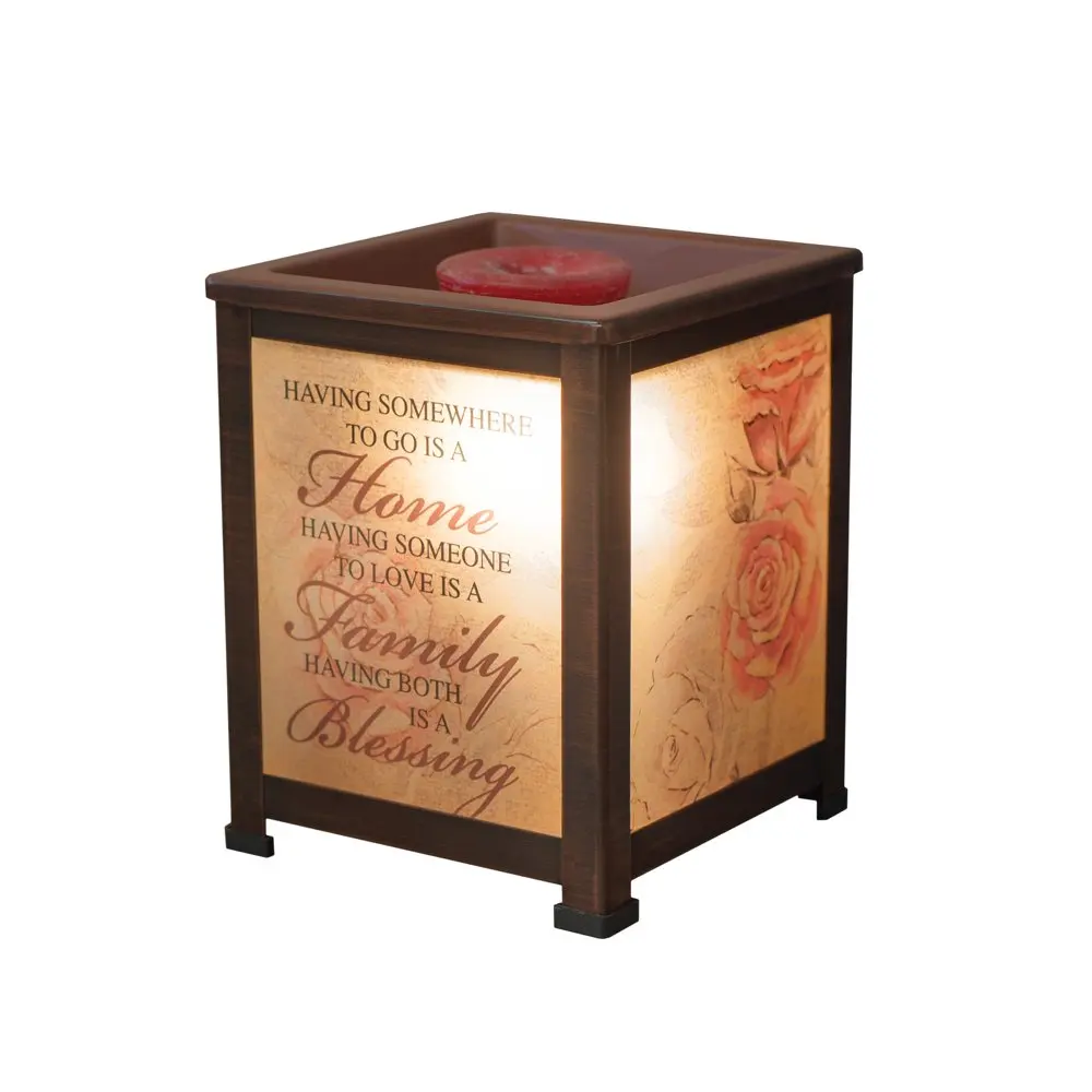 

Home Love Family Blessing Roses Copper Tone Metal Electrical Wax Tart & Oil Glass Lantern Warmer