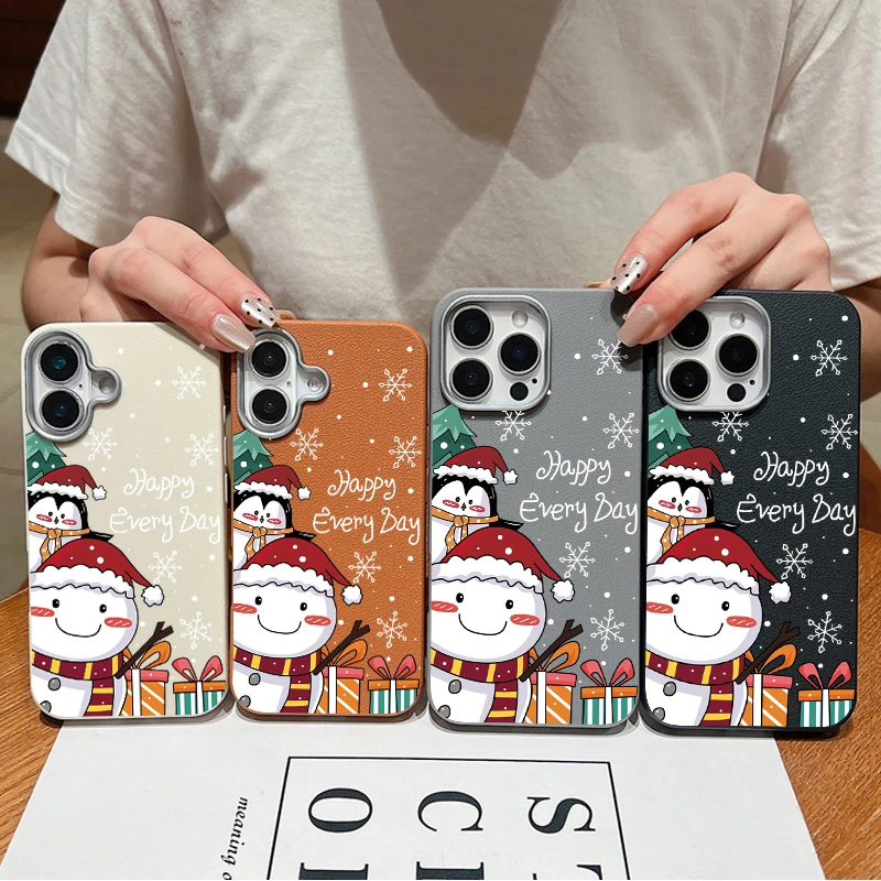 Рождественский чехол с изображением пингвина и снеговика для iPhone 16 Pro Max мягкий