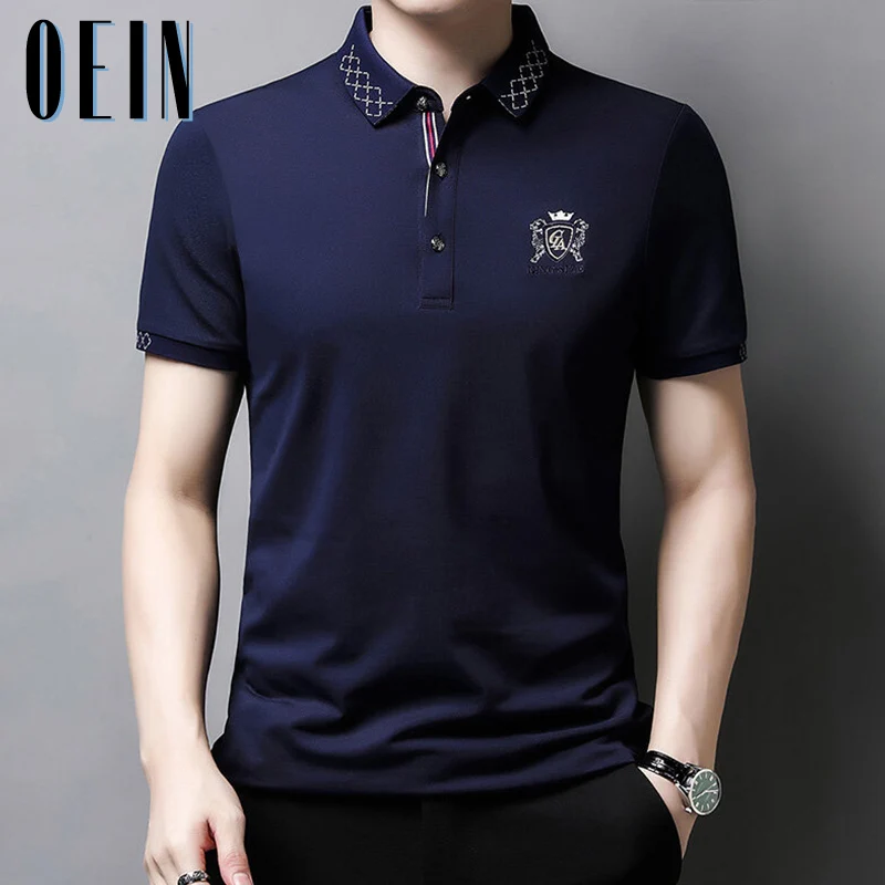 

Мужская рубашка-поло с коротким рукавом, отложным воротником и вышивкой