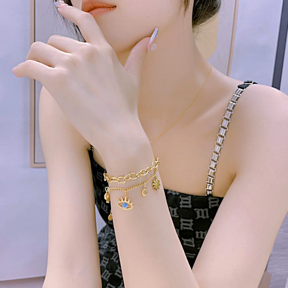 Personalized Double Layer Titanium Steel Snake Chain Accessories Stainless Steel Devil's Eye Bracelet