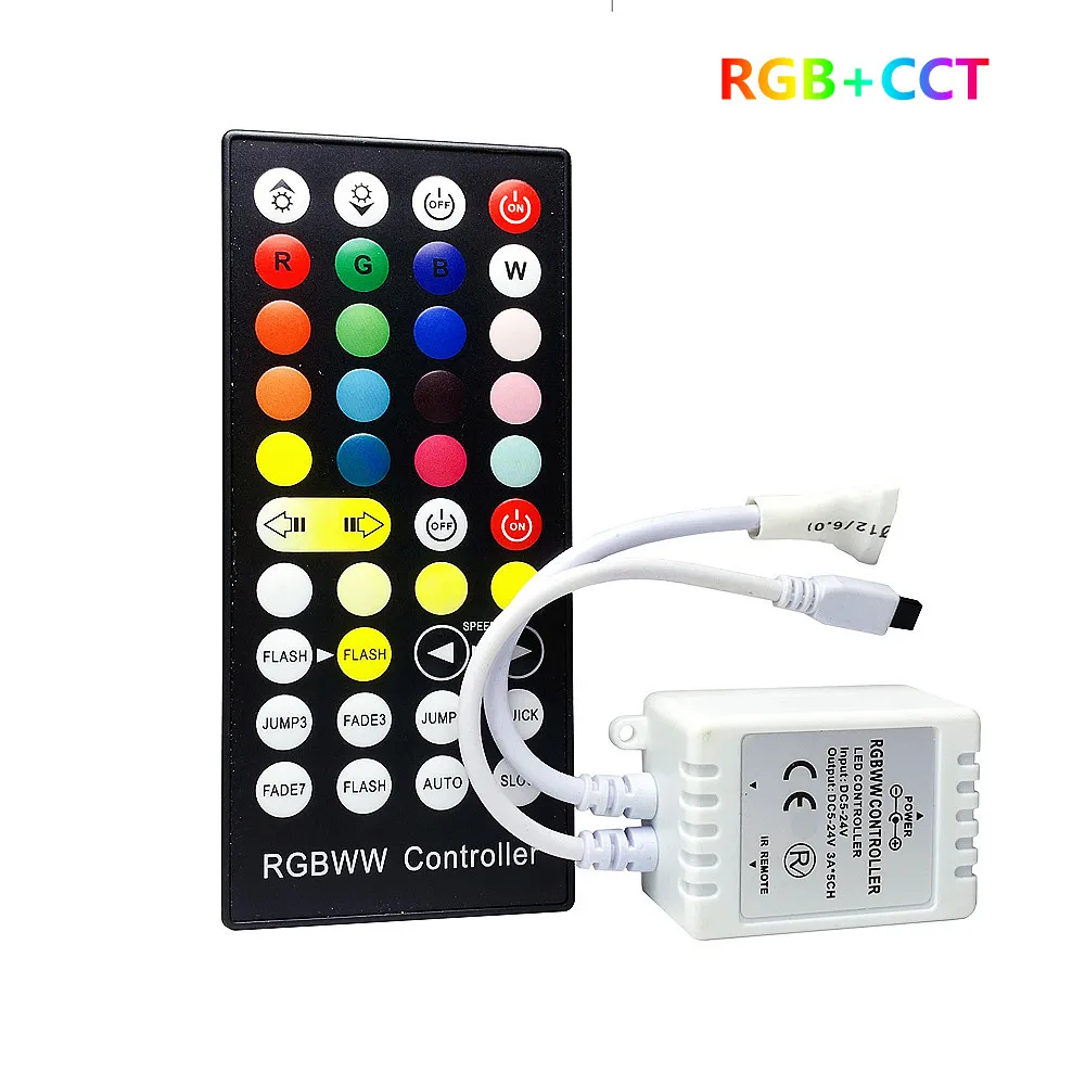 

Миниатюрный ИК-пульт дистанционного управления RGB RGBW RGBWC RGBWW RGB + CCT, светорегулятор яркости 5CH * 4A 6Pin 40Key для 5050 RGB CCT SMD COB светодиодной ленсветил...