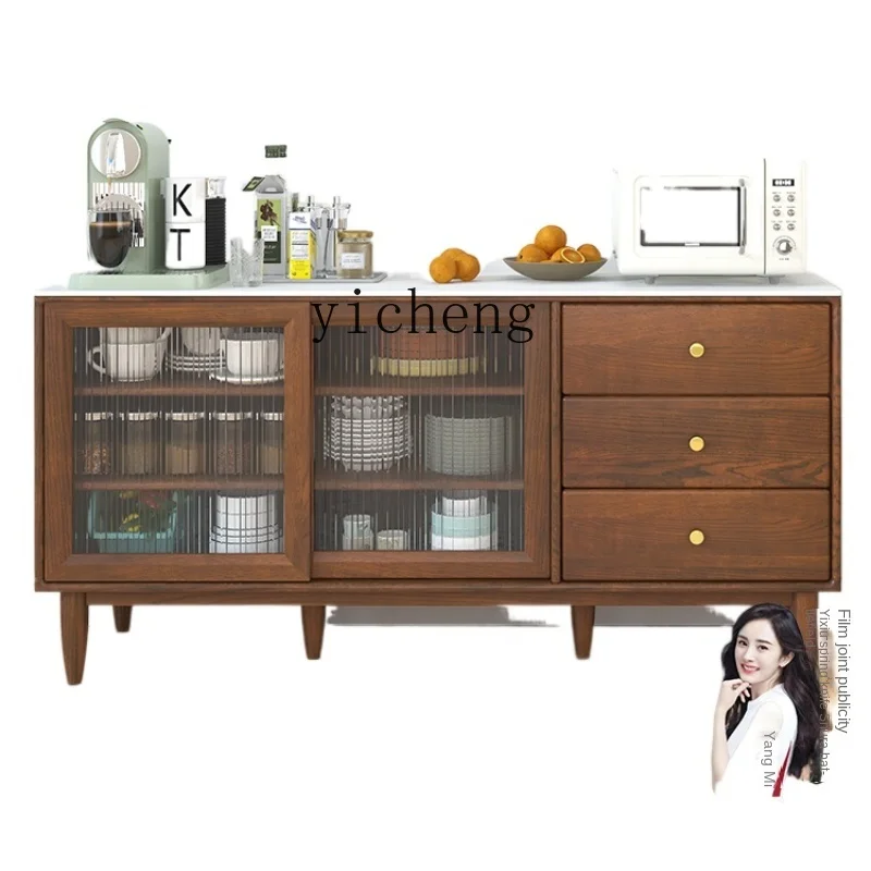 

XL Solid Wood Sideboard Stone Plate Tea Cabinet Living Room Wine Cabinet Microwave Oven Storage Cabinet