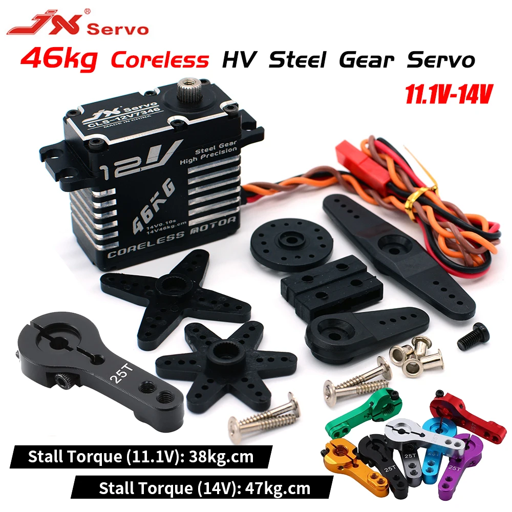Сервопривод без сердечника JX 46 кг, цифровой высокоточный стальной редуктор, полностью металлический 25T для радиоуправляемого автомобиля, гусеничной лодки, самолета, робота Сервопривод без сердечника JX 46 кг, цифровой высокоточный стальной редуктор, полностью металлический 25T для радиоуправляемого автомобиля, гусеничной лодки, самолета, робота