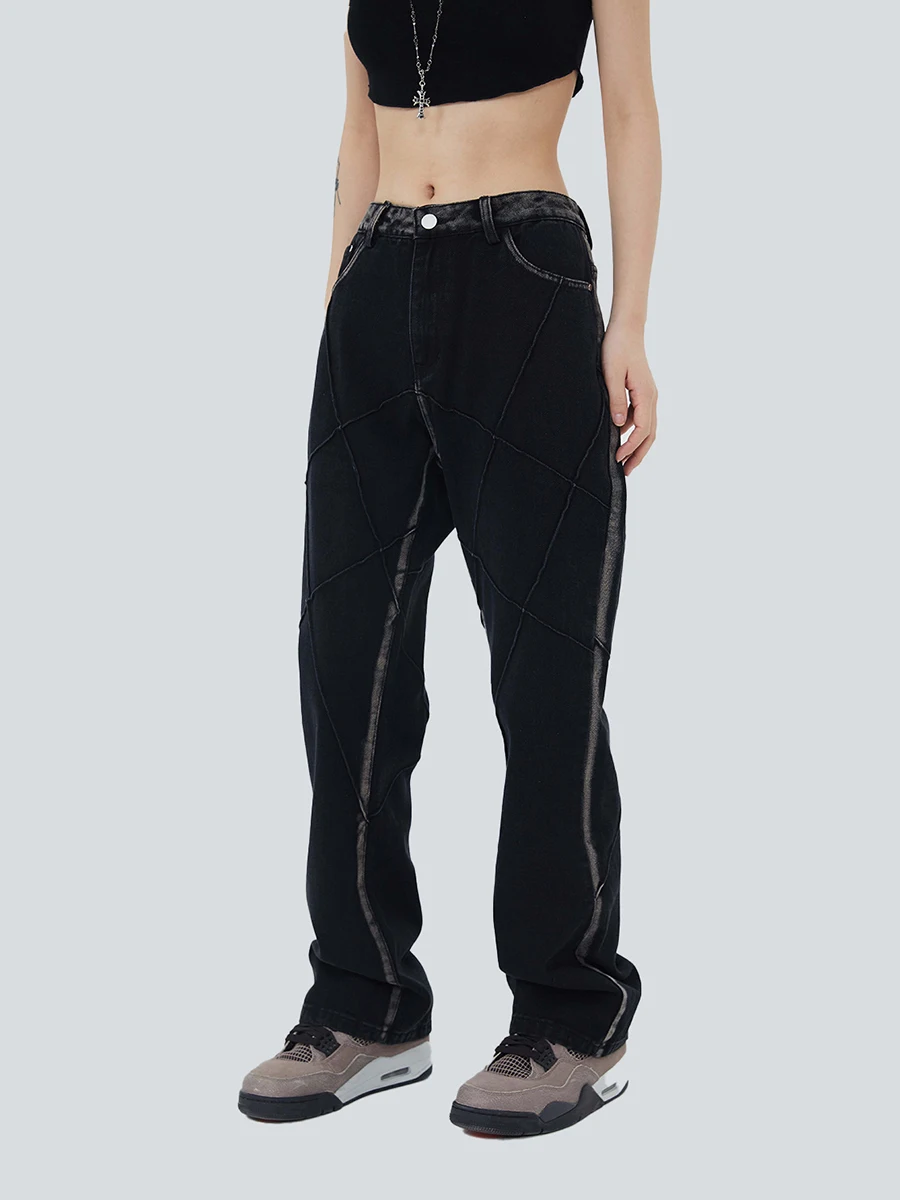 Four Seasons Men's Jeans Street Retro Wrinkled Washed Straight Loose Pants Men's and Women's Same Style Streetwear Ins Hot Sale