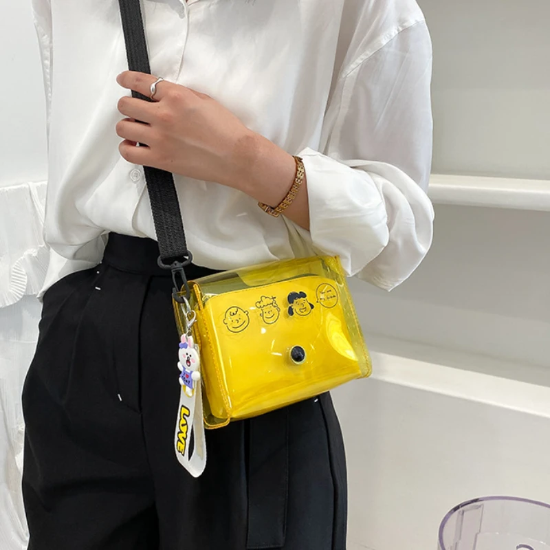 2022 Summer New Children Cartoon Transparent Jelly Oblique Cross Bag Girls Boys Shoulder Bag Travel Square Bag
