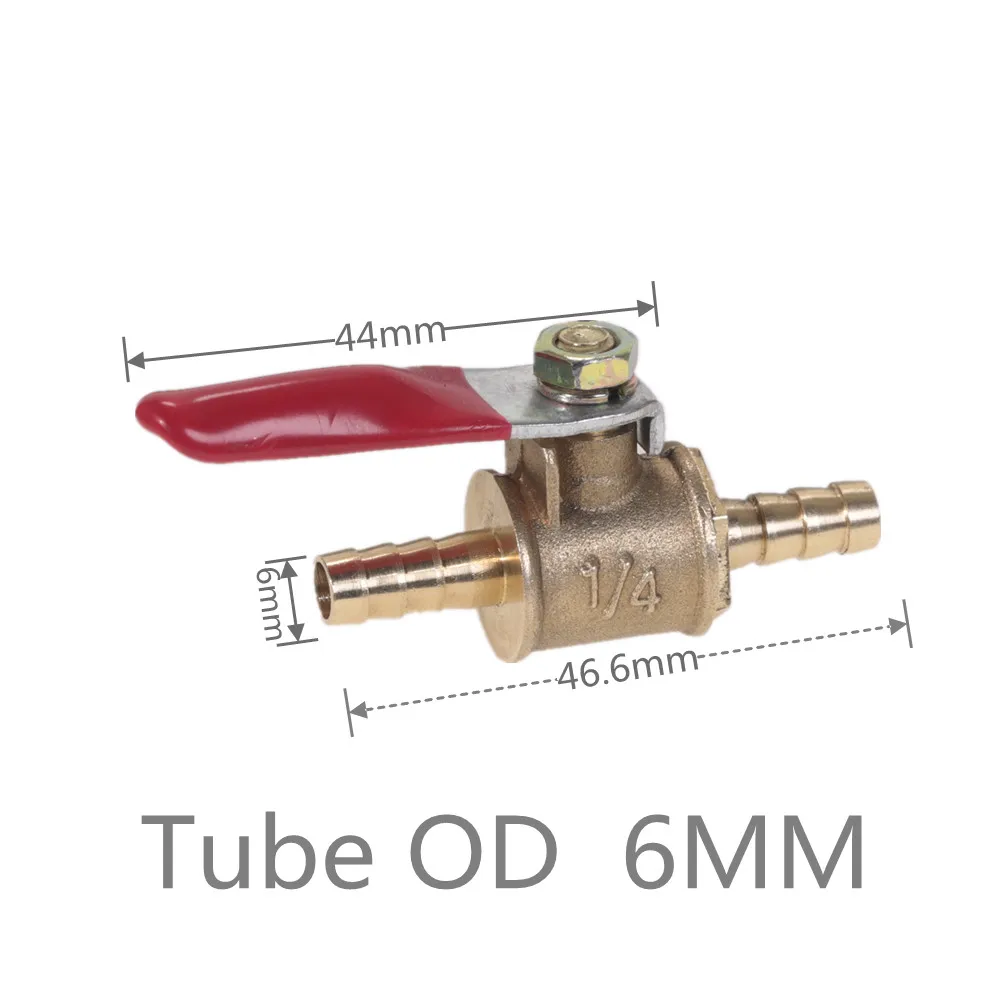 

6 мм-12 мм шланг с зазубринами, линейный латунный фитинги для воды, масла, воздуха, газа, топливопровода, запорный шаровой клапан