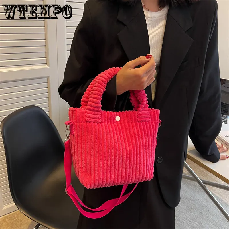 Fashion Corduroy Women's Bag Trend Handbags Niche Versatile Bucket Shoulder Bags Female Nylon Button Crossbody Bags Cute Totes
