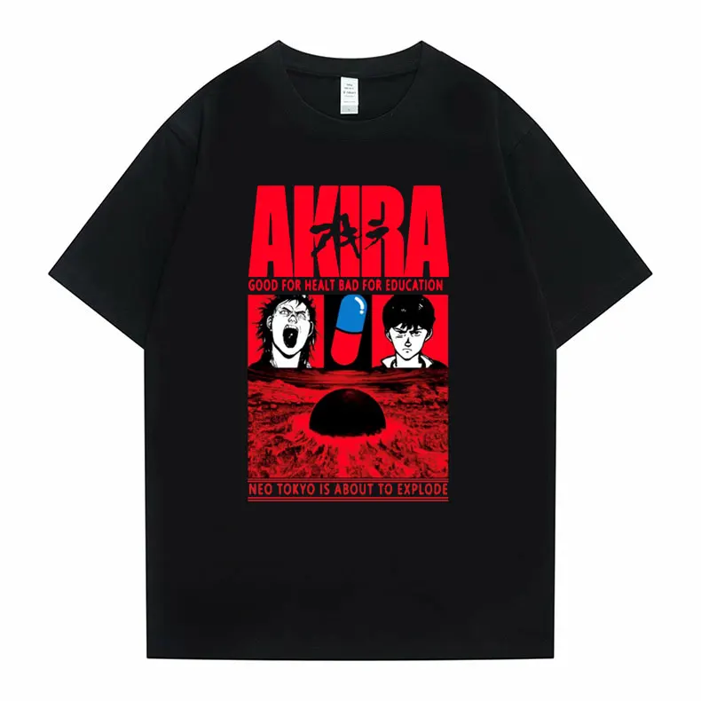 

Vintage Anime Akira Good for Healt Bad for Education Neo Tokyo Is about To Explode Tshirt Men Hip Hop T-shirt Male O-collar Tees