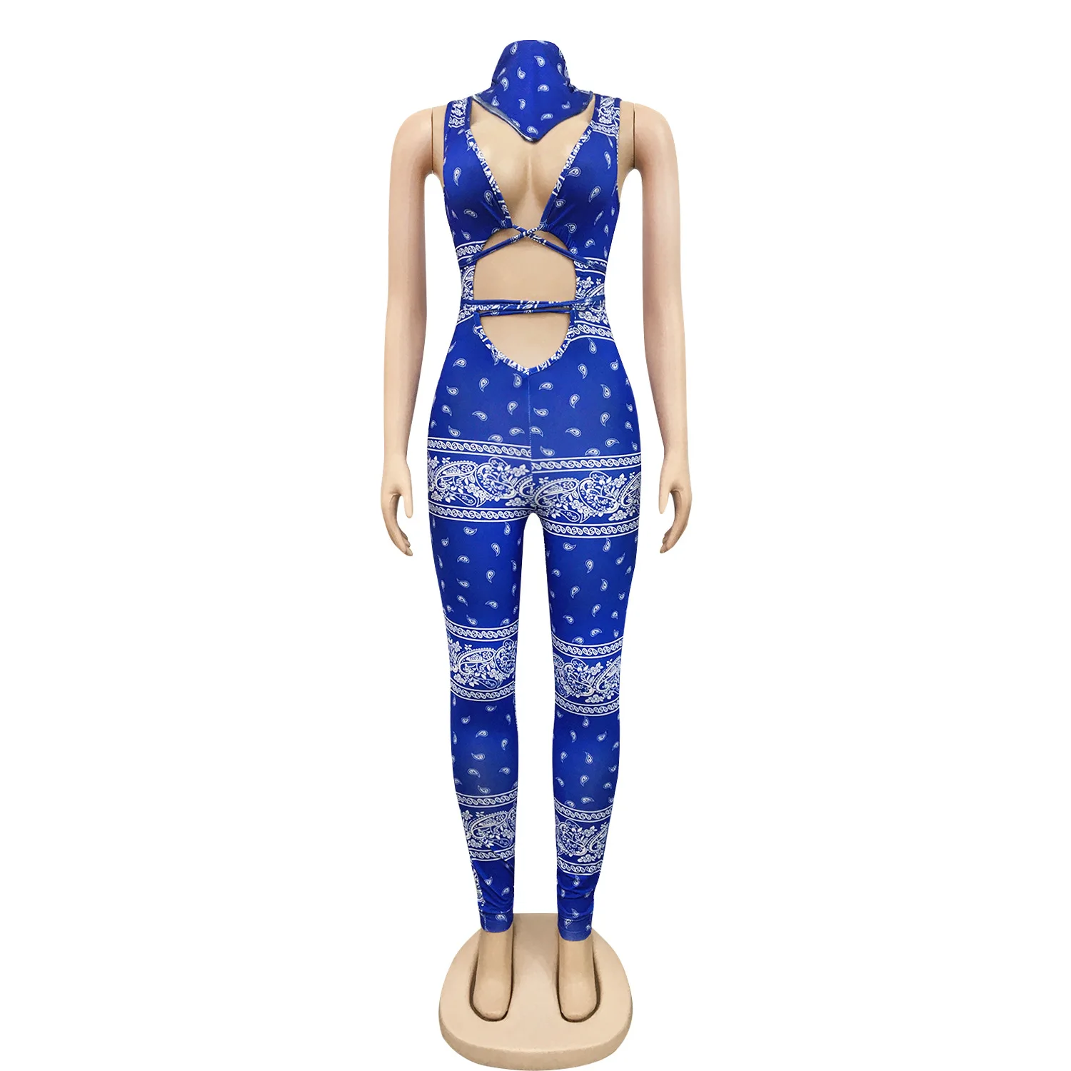XYZ3619 Women's Jumpsuit Summer Fashion Sexy Tight Tie Hollow Out Navel Jumpsuit Women's Nightclub