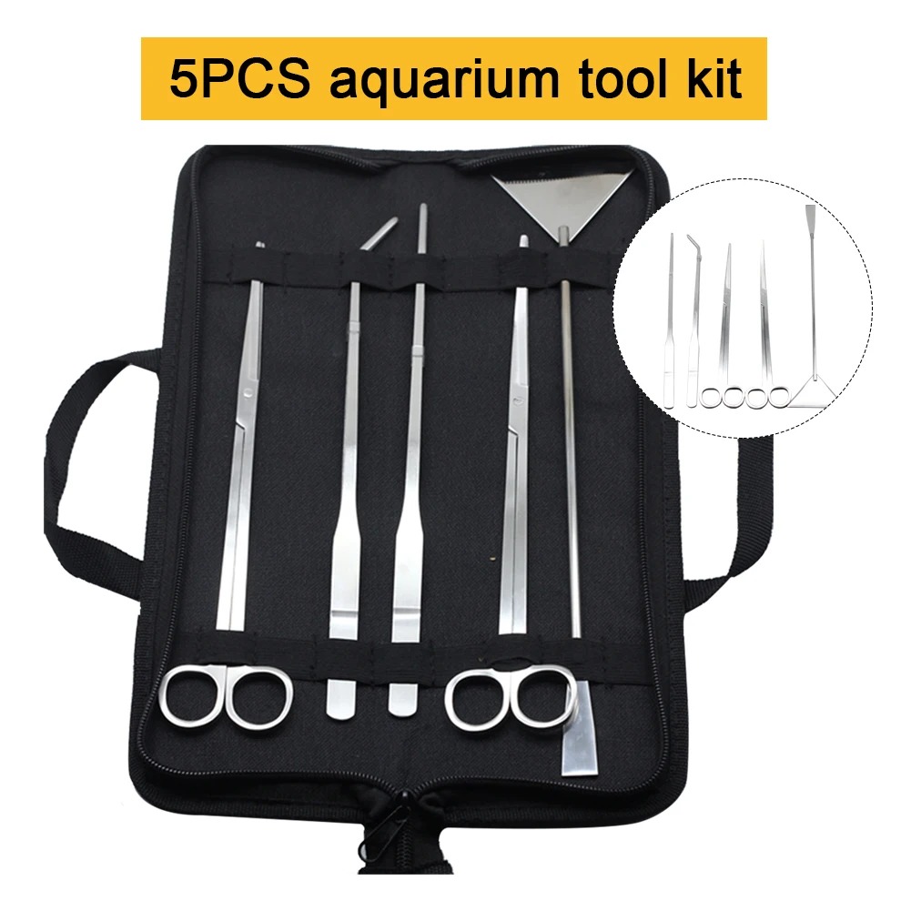 

5PCS Aquarium Tool Kit Stainless Steel Scissors Plants Tweezers Shovel Fish Tank Cleaning Kit Set Water Grass Tool accessories