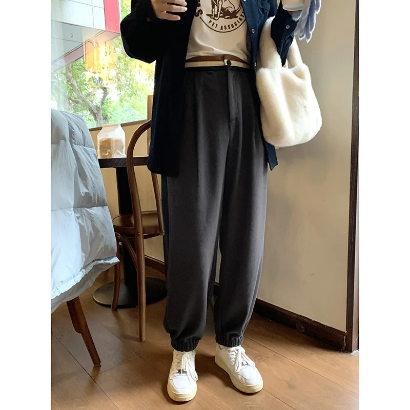

Korean Style Women Solid Color Casual Loose Suits Pants Female Empire Waist Contrast Vintage Patchwork Versatile Harem Trousers
