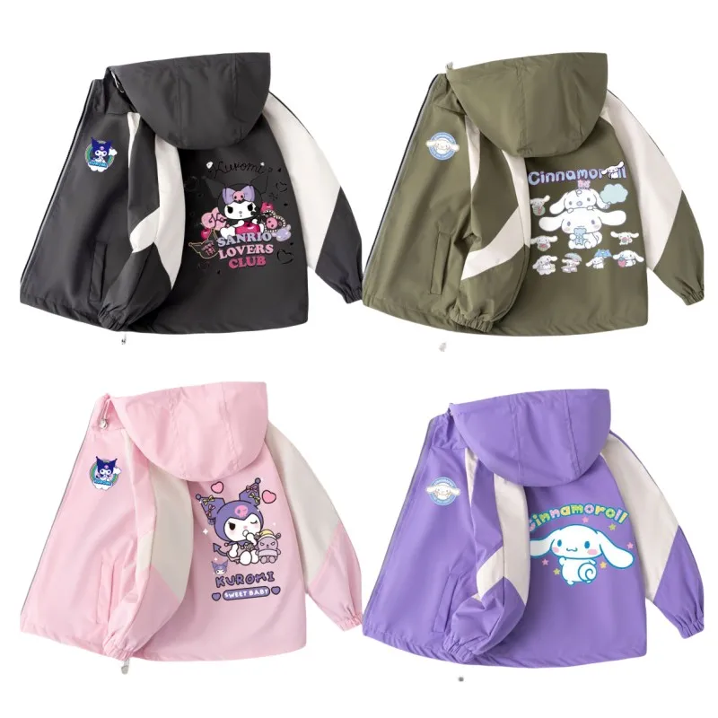 

Anime Sanrios Children's Casual Windproof Charge Coat Cartoon Kuromi My Melody Cute Girls Fashion Printed Warm Baseball Clothing