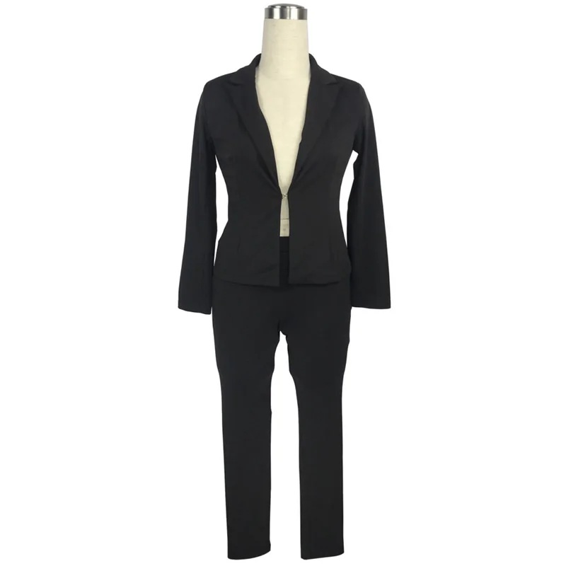 Elegant Two Piece Blazer Set Women White Single Button Blazer Elastic Long Pants 2021 New Spring Autumn Office Lady Pant Suits