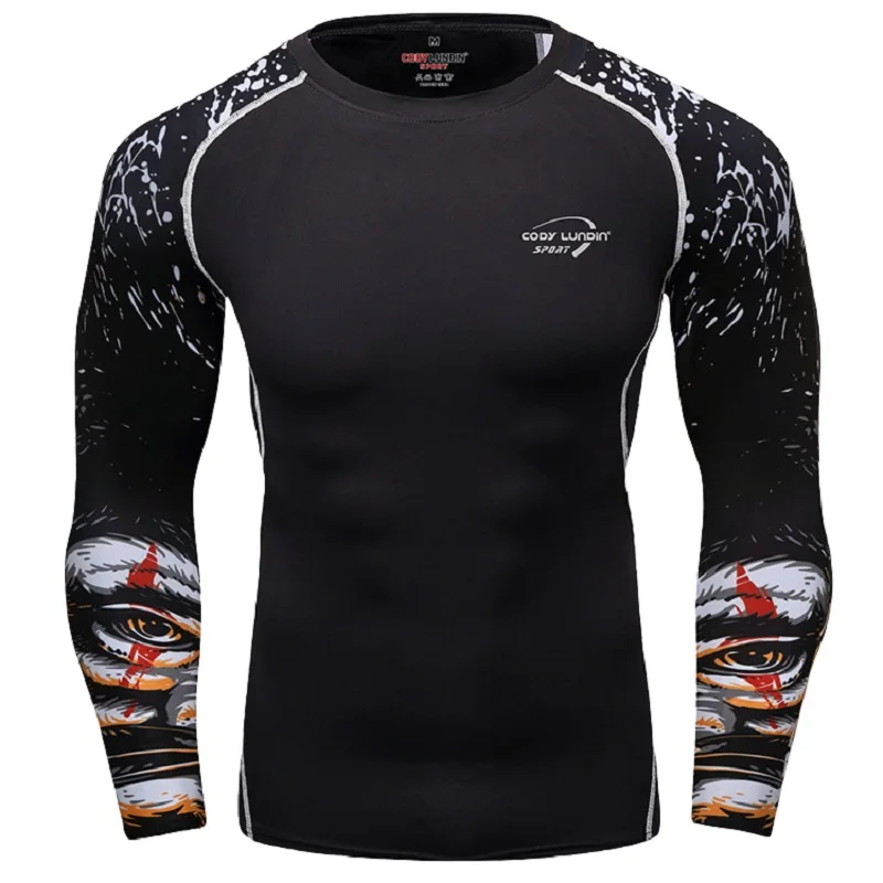 

CODY LUNDIN Men's Patchwork UV Protection UPF 50+ Skin Sunscreen Long Sleeve Rash Guard For men Swim Surf Compression Male Shirt