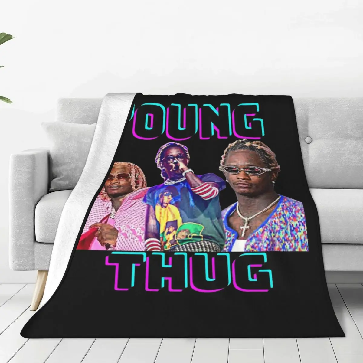 

Альбомное одеяло Rapper Young Thug, Фланелевое многофункциональное легкое покрывало в стиле хип-хоп для дивана, уличное плюшевое тонкое покрывало