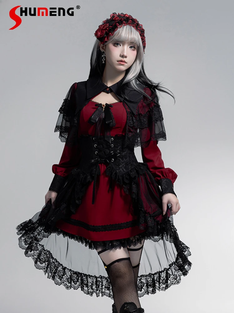 Японская Лолита Полая накидка с воротником Love Diamond Bow длинным рукавом и высокой