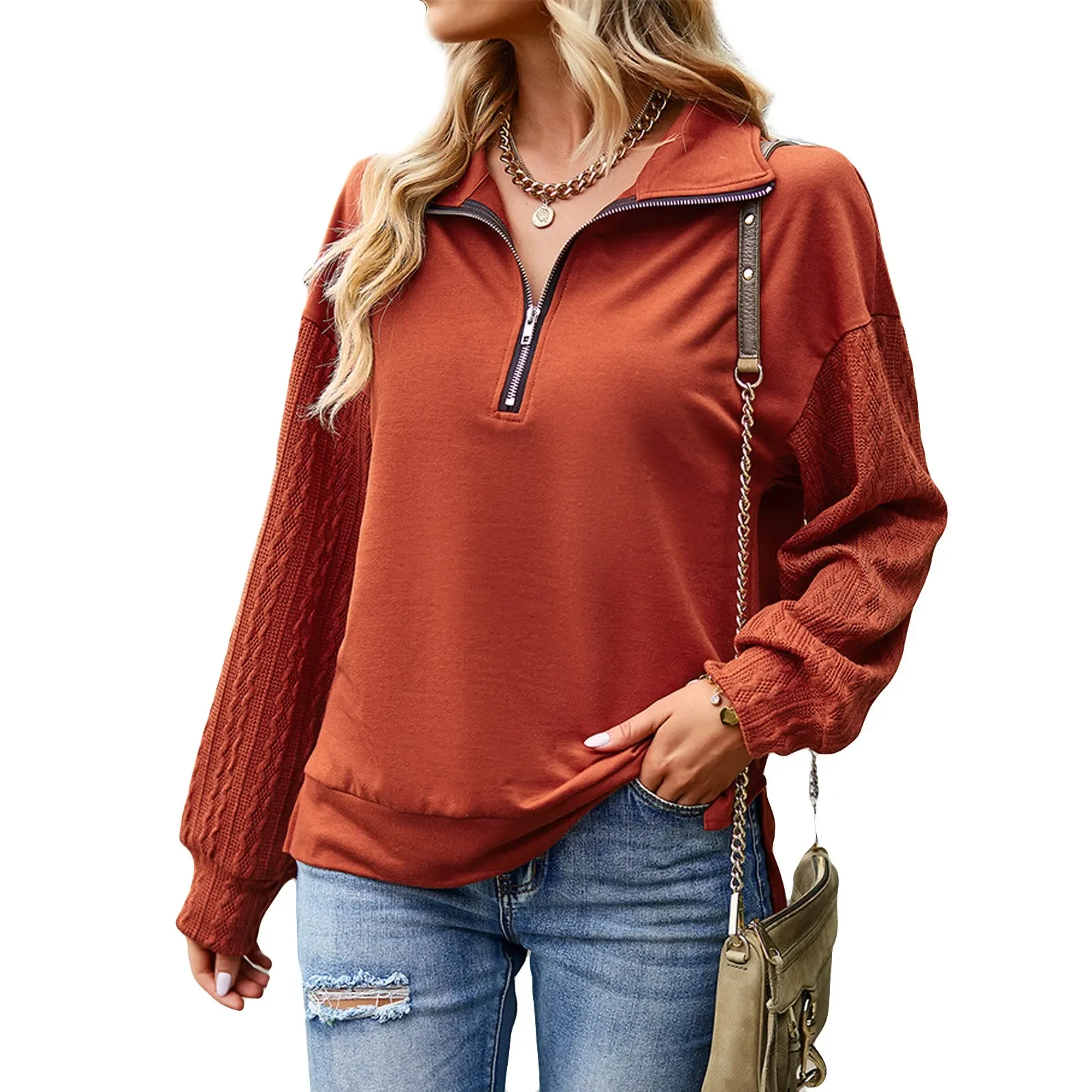 

Women Zipper Blouse Spring and Autumn Fashion Heart Print Cotton Casual Long Sleeve T-shirt V-neck Top blusas mujer de moda