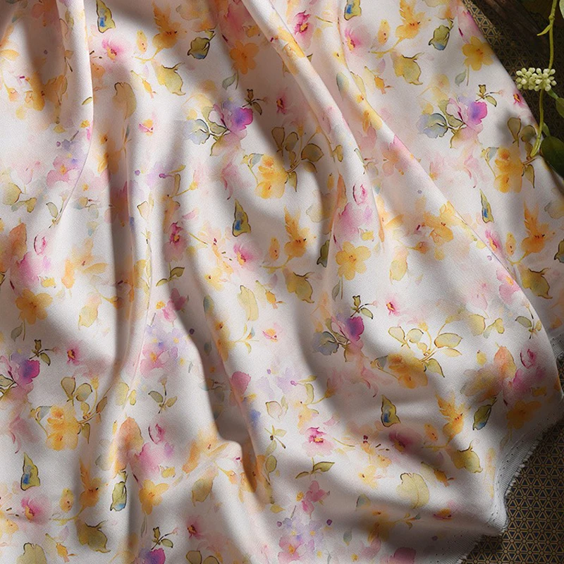 145 см в ширину 200 г/м 100% искусственная ткань с желтым Розовым цветочным принтом