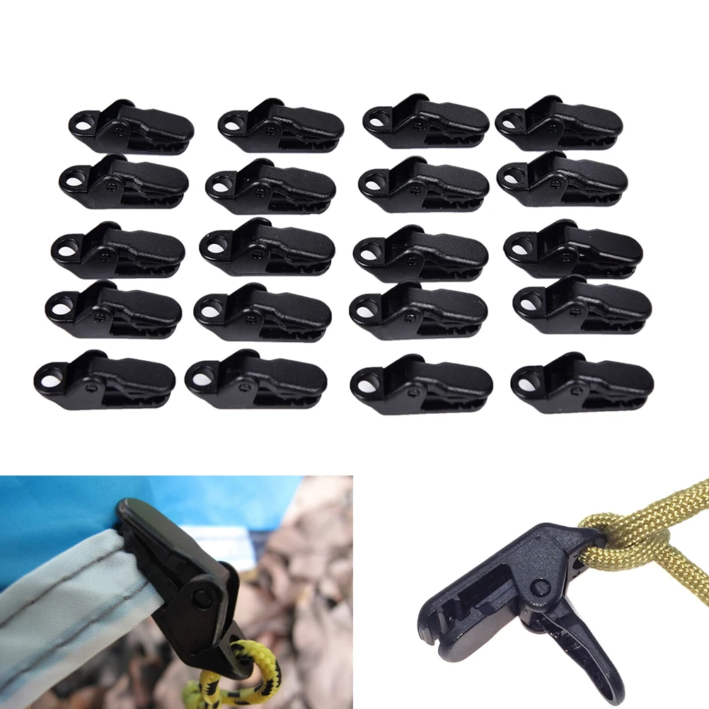 

20Pcs/Set Tent Canopy Clip Heavy Duty Outdoor Wind Rope Clamps Awning Wind Rope Clips Camping Tent Accessories