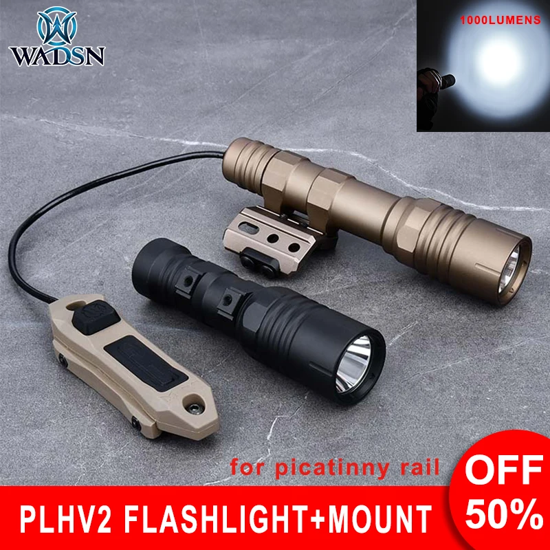 WADSN PLHv2 Tactical Flashlight Modlit Hunting Light Metal M-lok Keymod Picatinny Mount Pistol Weapon Scout Light PressureSwitch