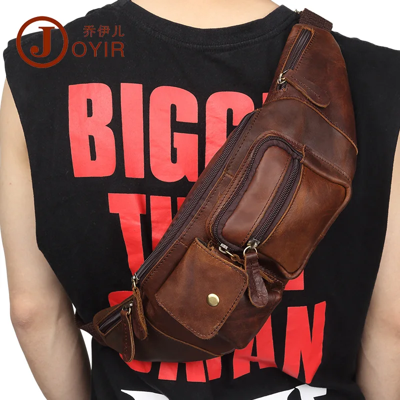 Factory Customized Men's Chest Bag Casual Fashion Men's Real-Leather Bag Crazy Cowhide Retro Crossbody Phone Waist Chest Bag