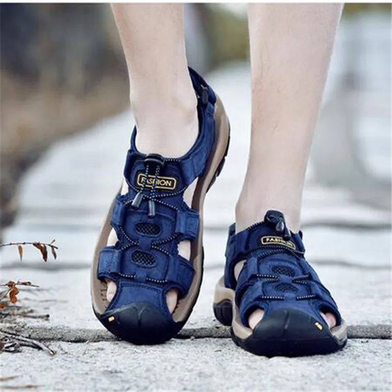 

Мужские сандалии из натуральной кожи, Коричневые босоножки, модные тапочки, большие размеры 38-47, лето 2023