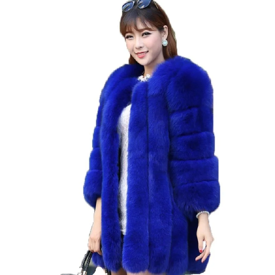 

Winter Luxury Faux Fox S-4XL Fur Coat Slim Long Pink Red Blue Faux Fur Jacket Women Fake Fur Coats manteau fourrure wj1231w