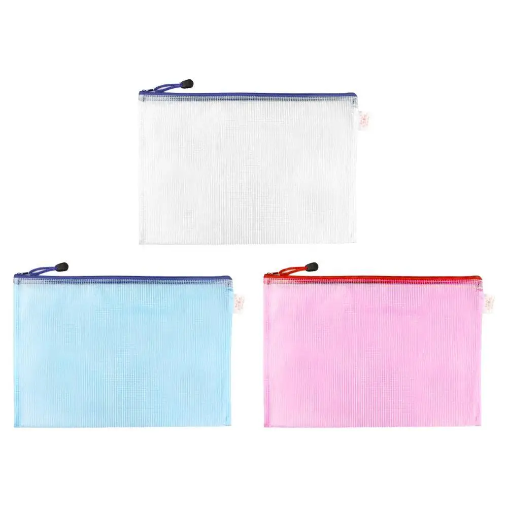 

12Pcs A3 A4 A5 File Storage Bags Gridding Waterproof Zip Bag Document Pen Filing Products Pocket Folder Office & School Supplies