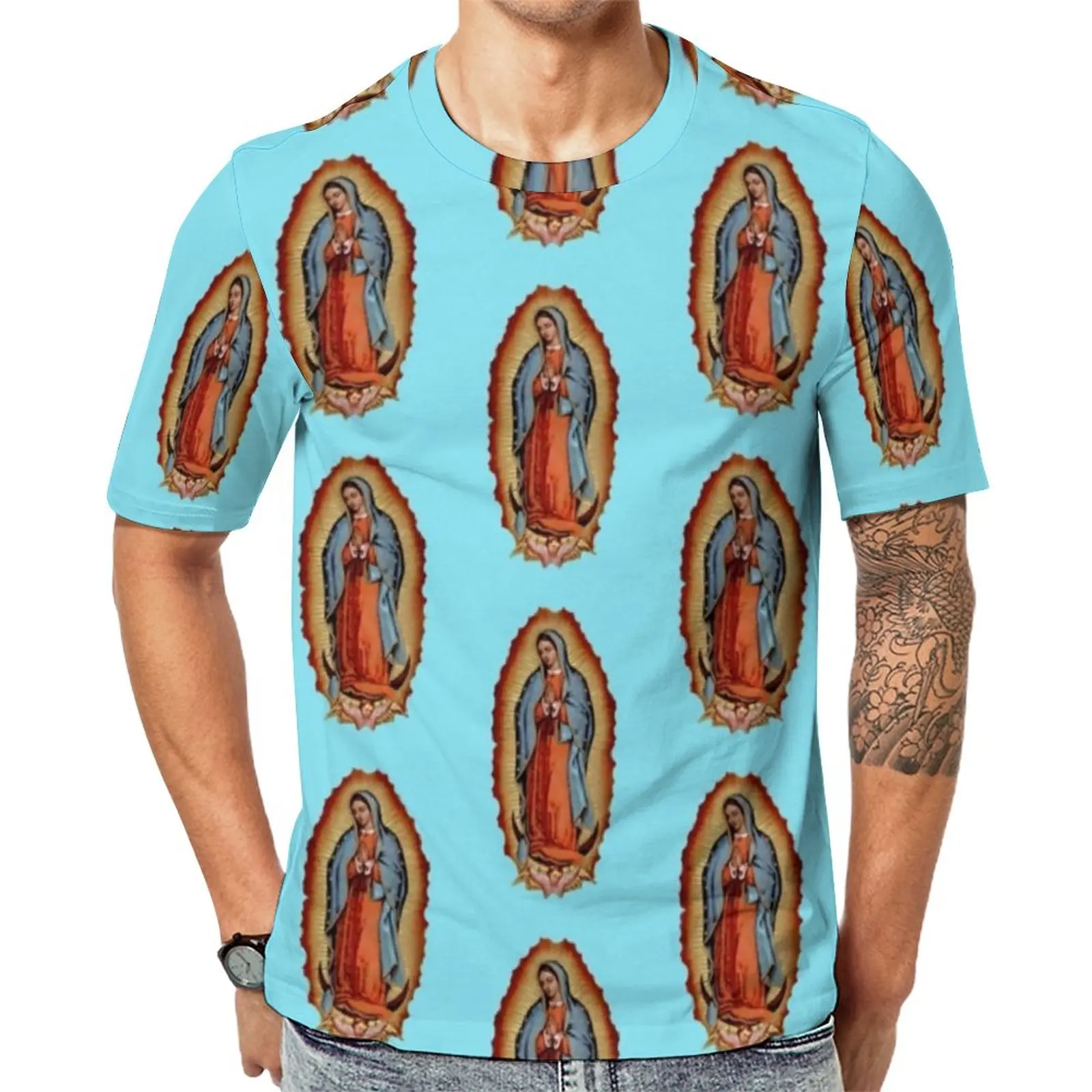 

Virgin Mary Maria T Shirt Man Diego De Guadalupe Basic T-Shirts Summer Novelty Tee Shirt Short Sleeve Printed Oversized Clothing