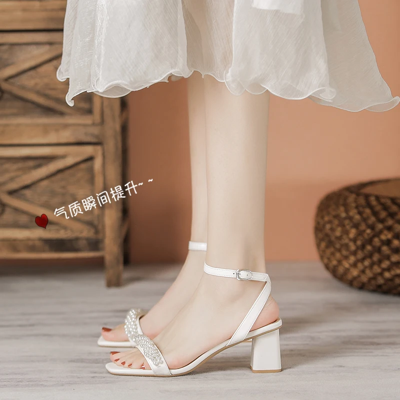 Pearl Sandals Strappy Heels Black Shoes for Women Cross-Shoes Open Toe 2022  Summer Large Size Beige Comfort Peep Girls Big Bloc - купить по выгодной  цене | AliExpress