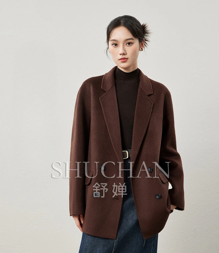 Хорошее качество классическое двухстороннее Женское пальто из смеси 70% шерсти и