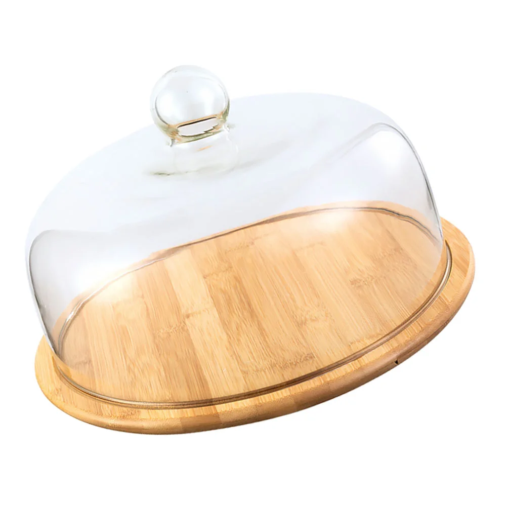 

Flat Round Glass Cake Dome Transparent Cover Stand Cake Plate Lids Set with Wood Base for Anti- splatter Display （ Dome