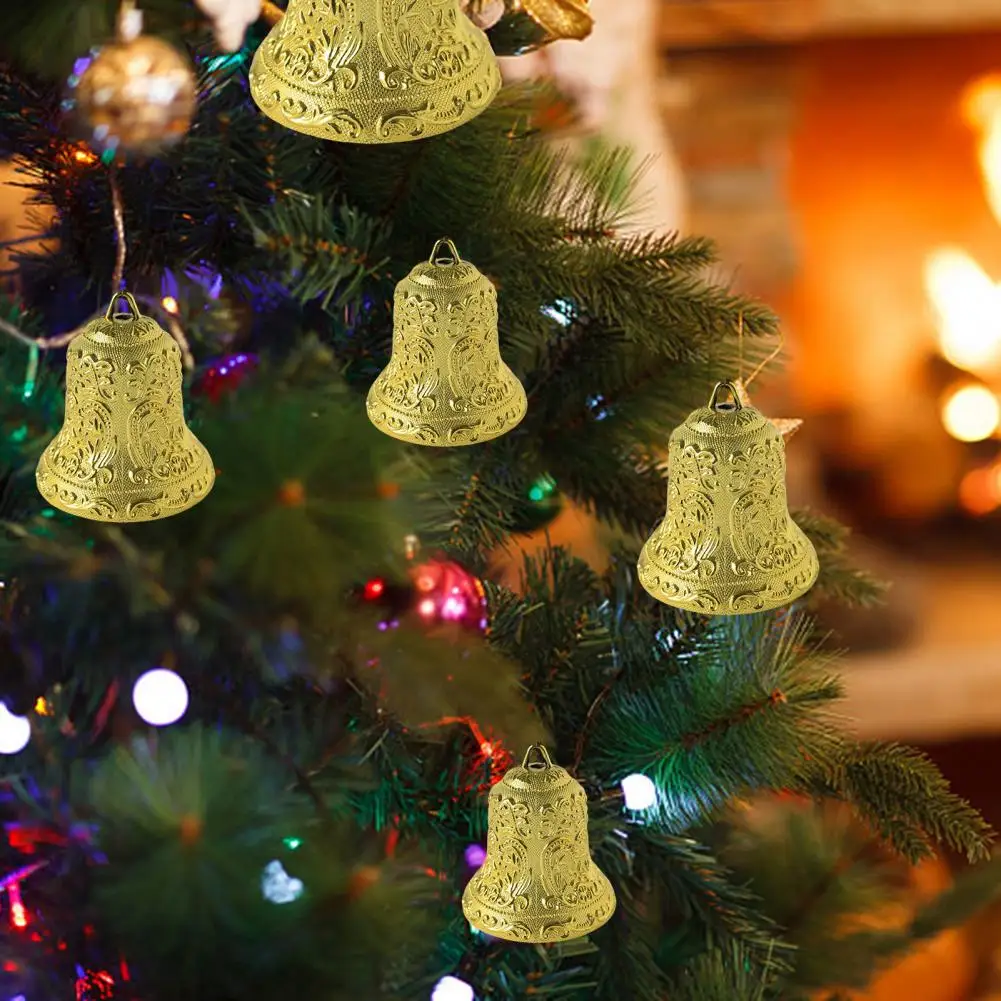 

6/8/10cm Golden Exquisite Christmas Bell With Hanging Hole Unique Texture Plastic Bell Pendant Xmas Decoration Party Supplies