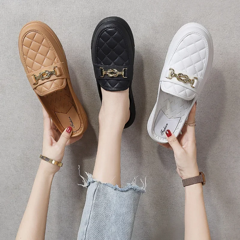 

New Casual Slippers Female Baotou Half Drag Female Summer Han Version Slip-on Half Drag Fashion Outside To Wear Flat Sandals