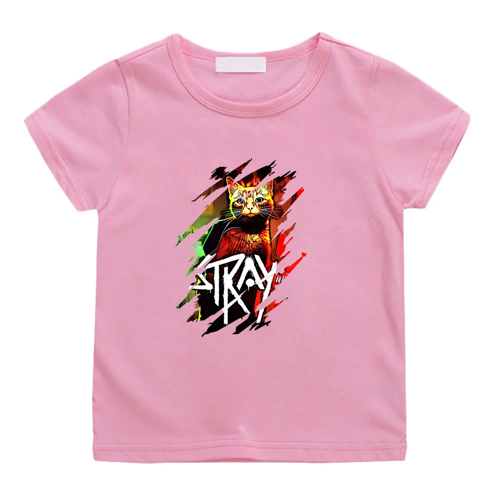 Stray Cat Game Kawaii Clothes Kids Cartoon T-shirts for Girls  T Shirt Boys Graphic Tee Short Sleeve 100% Cotton Tshirt Children