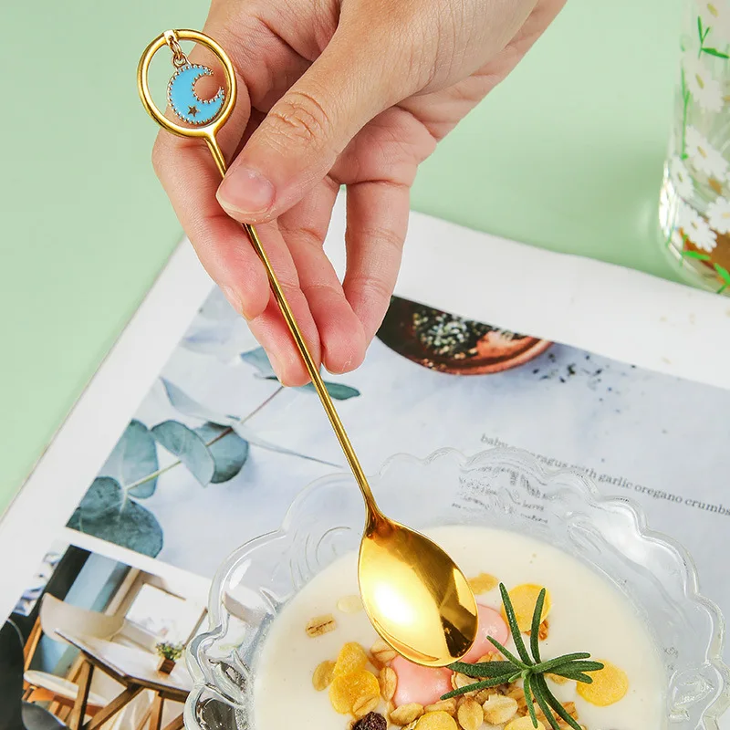 

Коллекция 2022 года, нержавеющая сталь, Золотая Звезда, луна, десертная ложка, искусственное украшение для мусульманвечерние, кофейная лампа