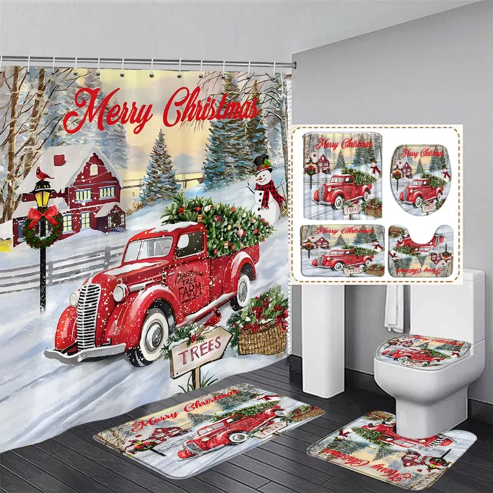 

Christmas Bathroom Sets with Shower Curtain Rugs Red Truck Christmas Shower Curtains Xmas Bathroom Rugs Christmas Bathroom Deco