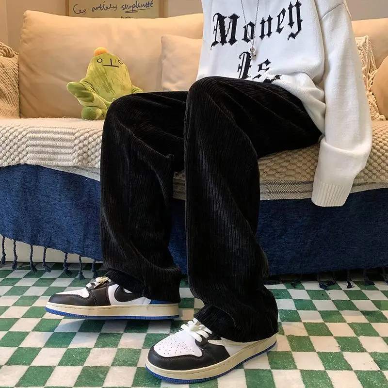 Осенние мужские брюки с широкими штанинами вельветовые мешковатые в стиле