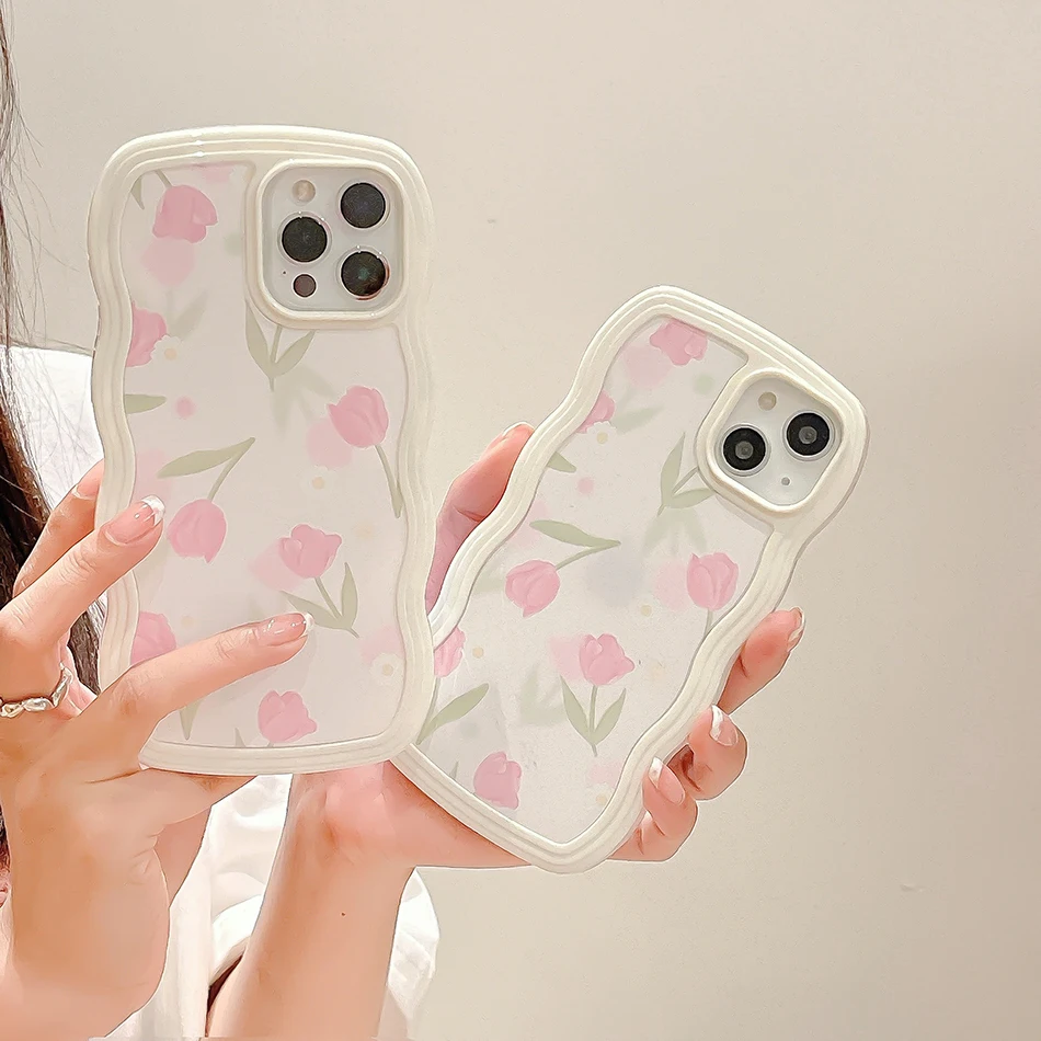 

Чехол для iPhone 13 Милый Розовый тюльпан чехол для телефона iPhone 12 11 Pro Max X XR XS Max скрученный край ударопрочный чехол из ТПУ