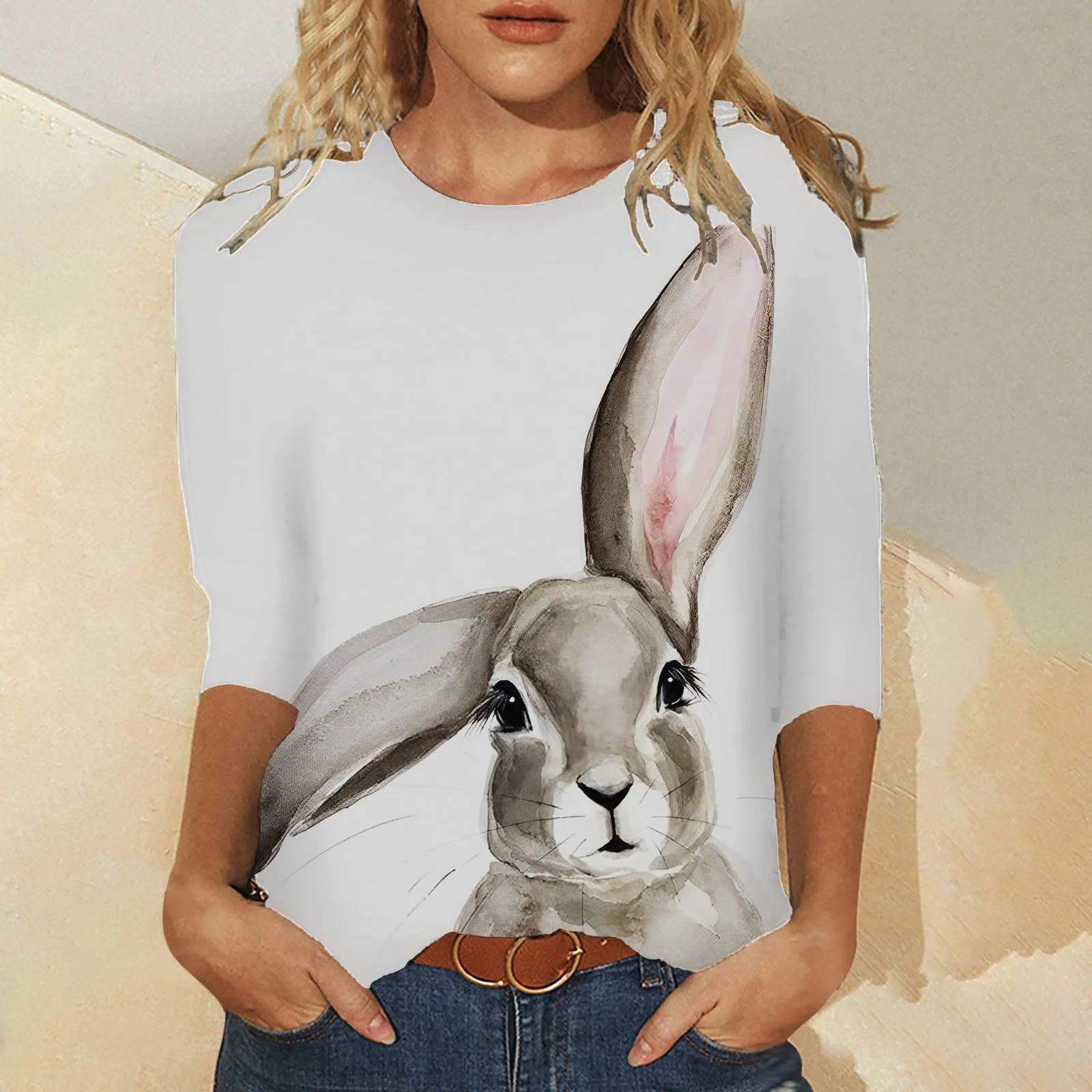 

Женский Повседневный Пасхальный топ с рукавом три четверти, удобные летние рубашки с вырезом лодочкой, женские топы с длинным рукавом