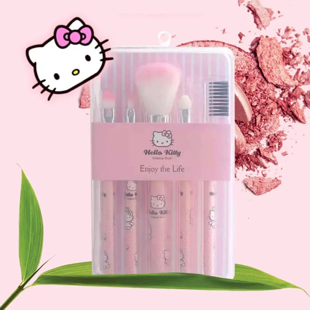 

Мягкая Кисть для макияжа Hello Kitty, набор из 5 предметов, портативная косметическая кисть для основы для макияжа для девочек, реквизит, милый подарок девушке и студенту на день рождения